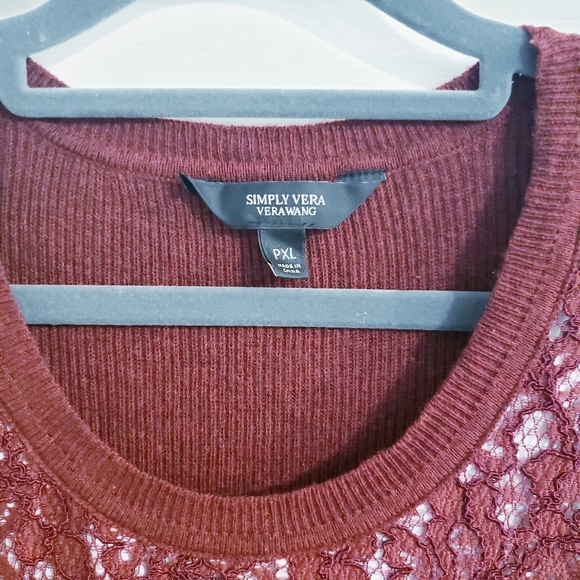 SOLD! Simply Vera by Vera Wang Lace Front Burgundy Dressy Sweater - Picture 3 of 6
